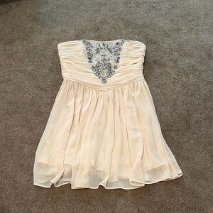 Strapless Beaded Chiffon Mini Dress in Light Blush
